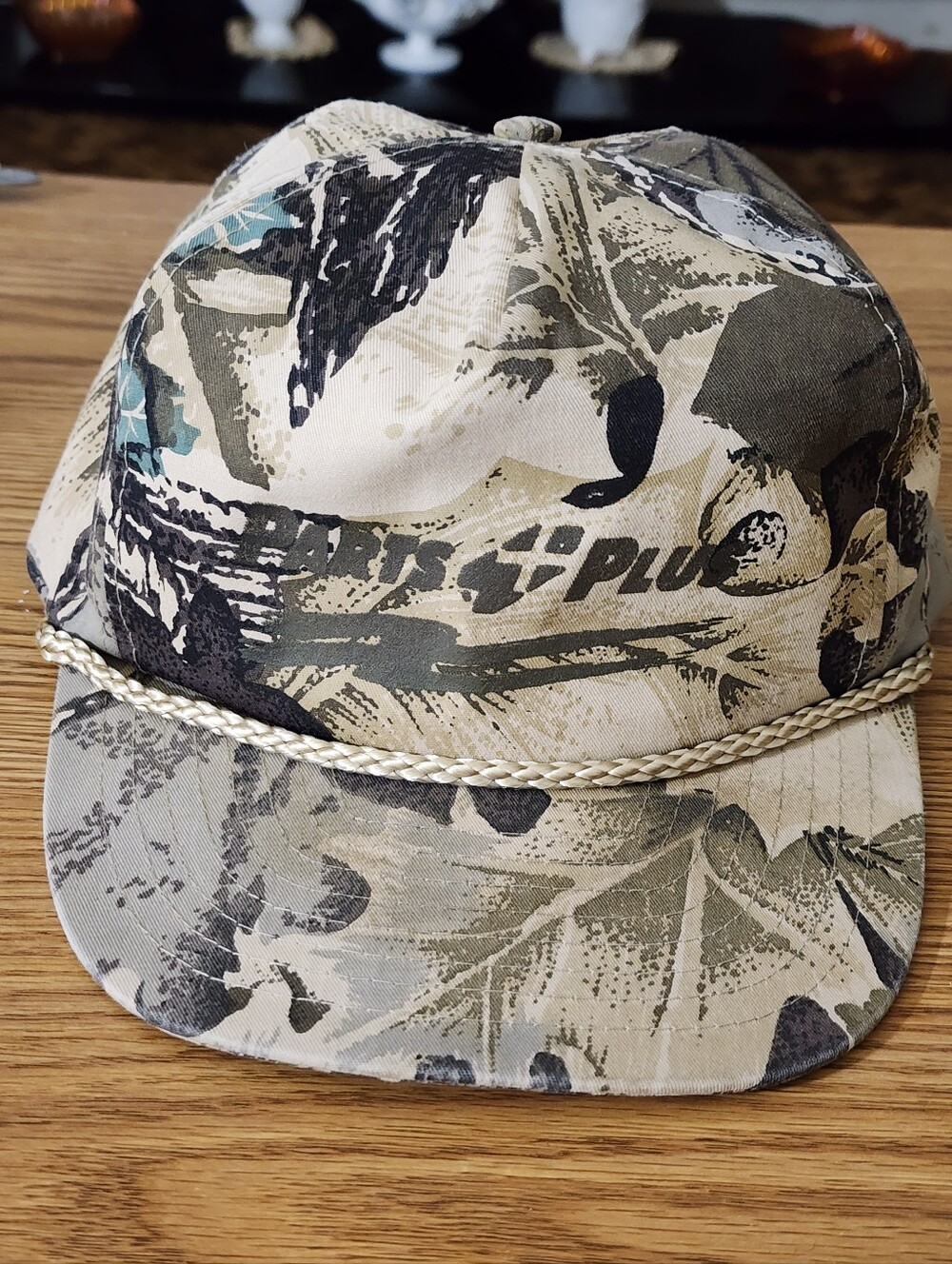 Vintage Camo Rope-Trim Baseball Cap - Neutral Leaf Print